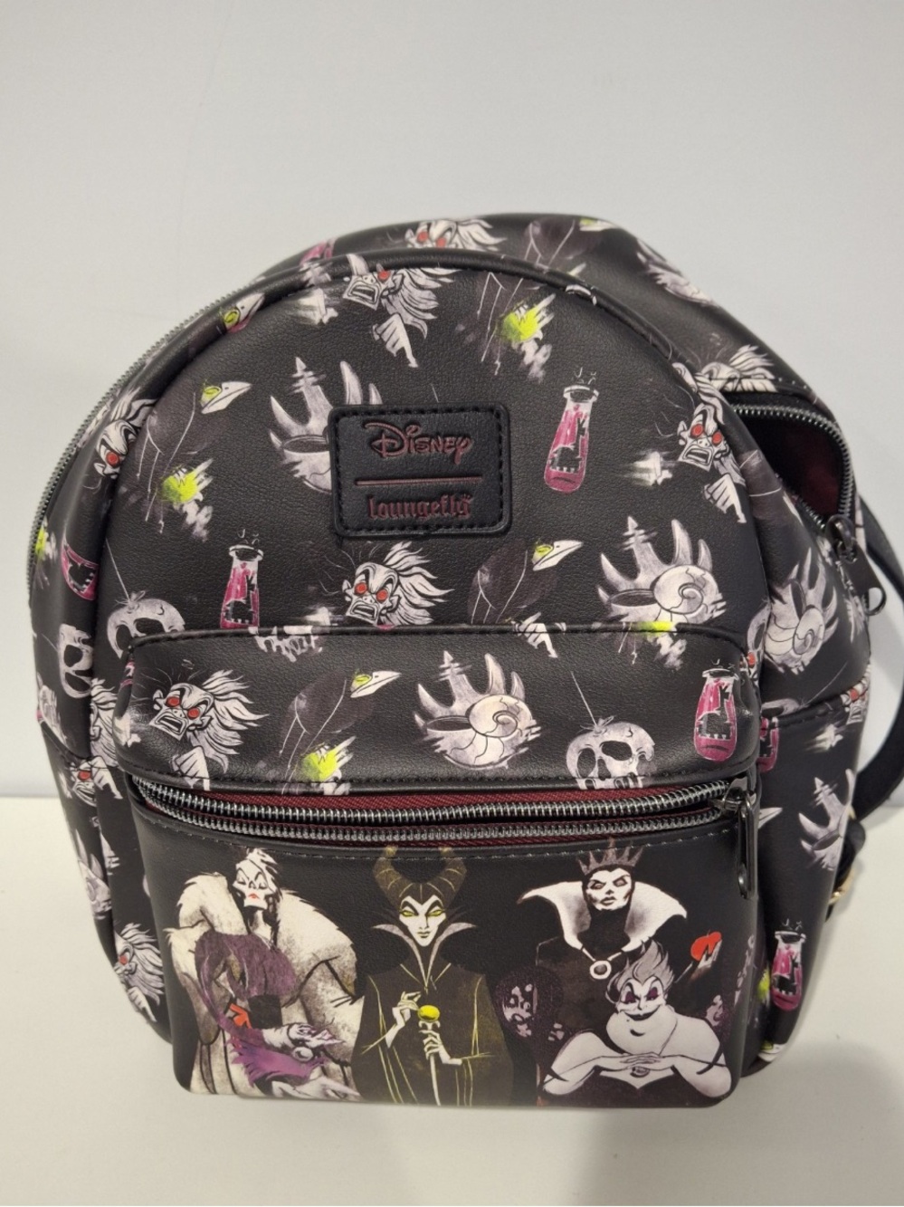 Loungefly Disney Villains Black Mini Backpack with Neon Accents